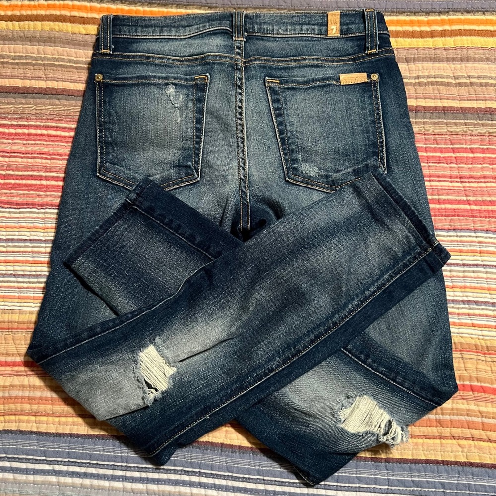7 For All Mankind Ankle Skinny Jeans Women's Size 27 Distressed Denim